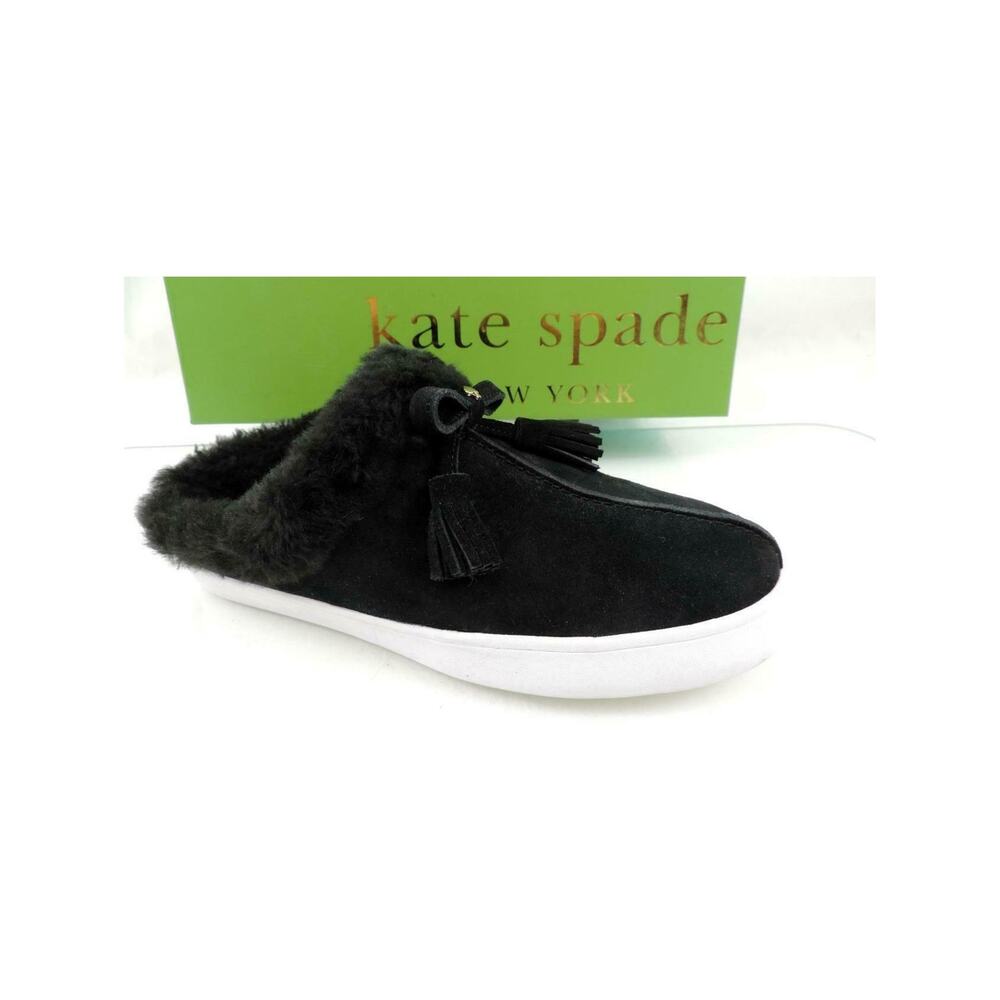 Women's Kate Spade New York Limon Slip On Mule Sneakers Black Shearling Size 7